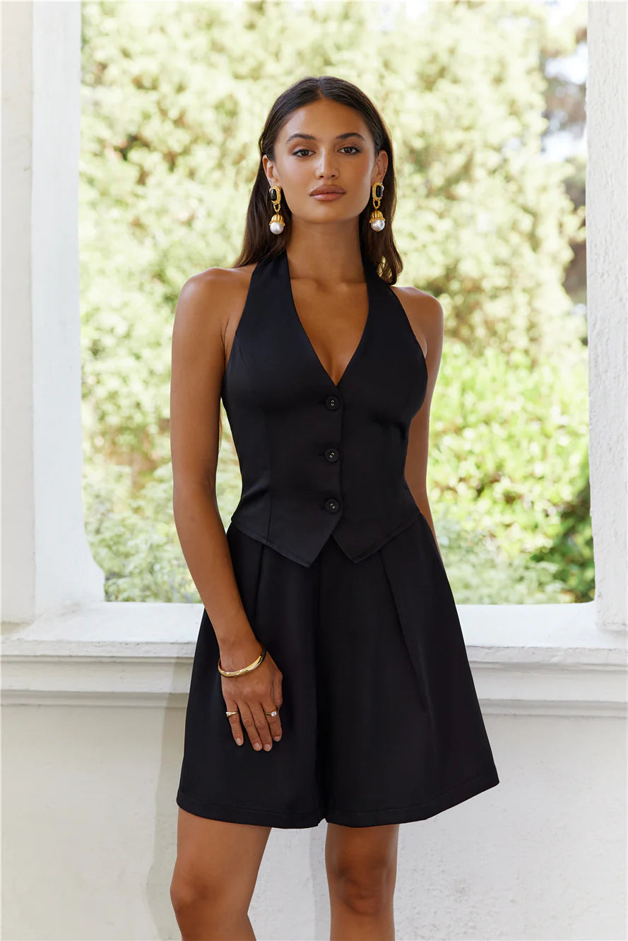 Next Level Up Halter Vest Top Black