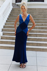 Subtle Splendor Satin Maxi Dress Blue